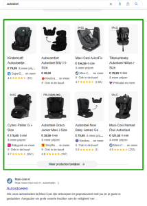 organic shopping als product box in de serp